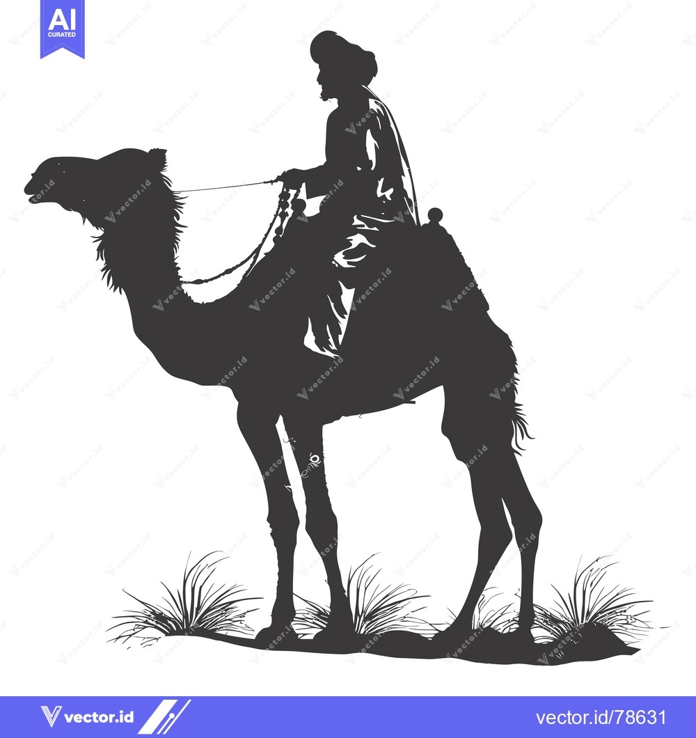 Premium Vector dari Silhouette of a Man Riding a Camel Through Grass