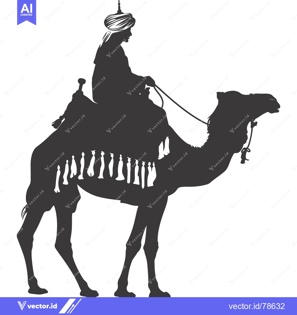 Premium Vector dari Silhouette of a Person Riding a Camel with Tassels