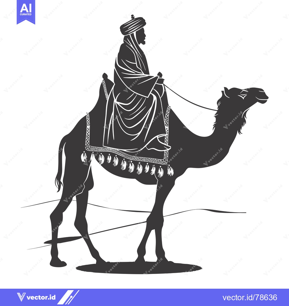 Premium Vector of Silhouette of a man in traditional clothing riding a camel