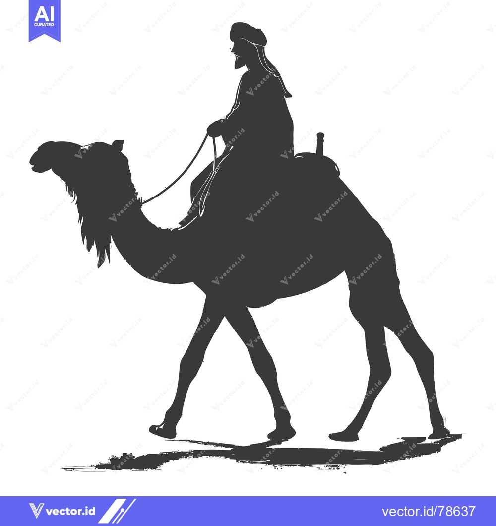 Premium Vector of Silhouette of a man riding a camel in a desert setting