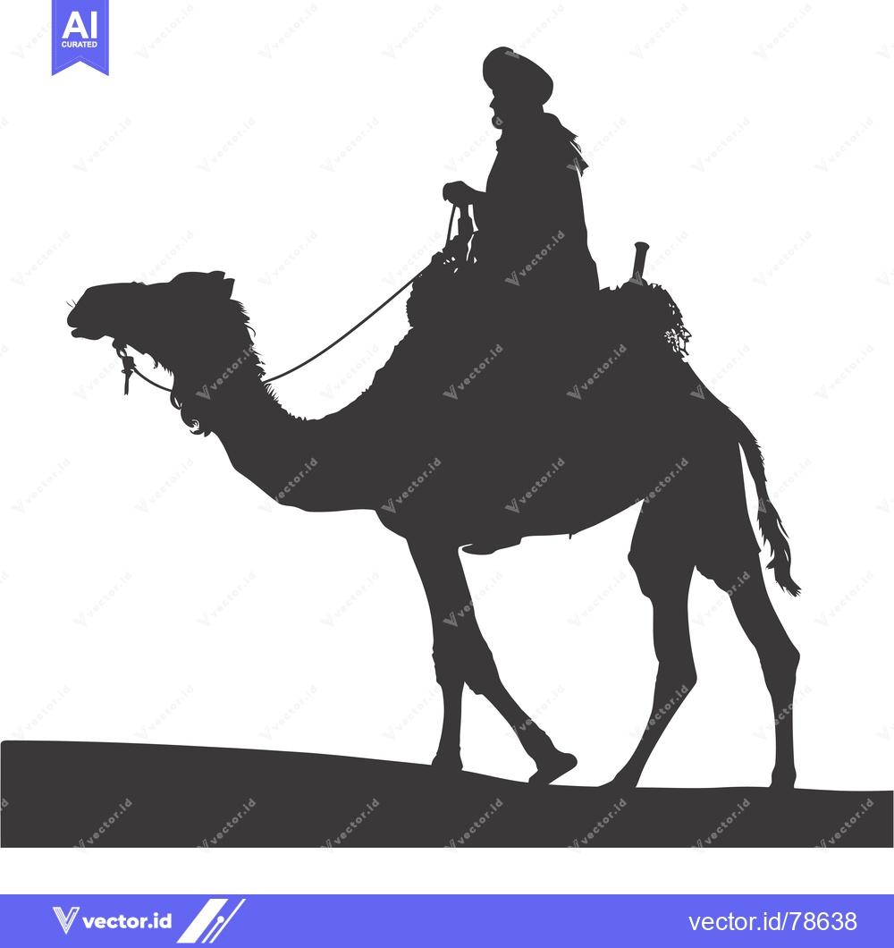 Premium Vector dari Silhouette of a Person Riding a Camel in a Desert Landscape