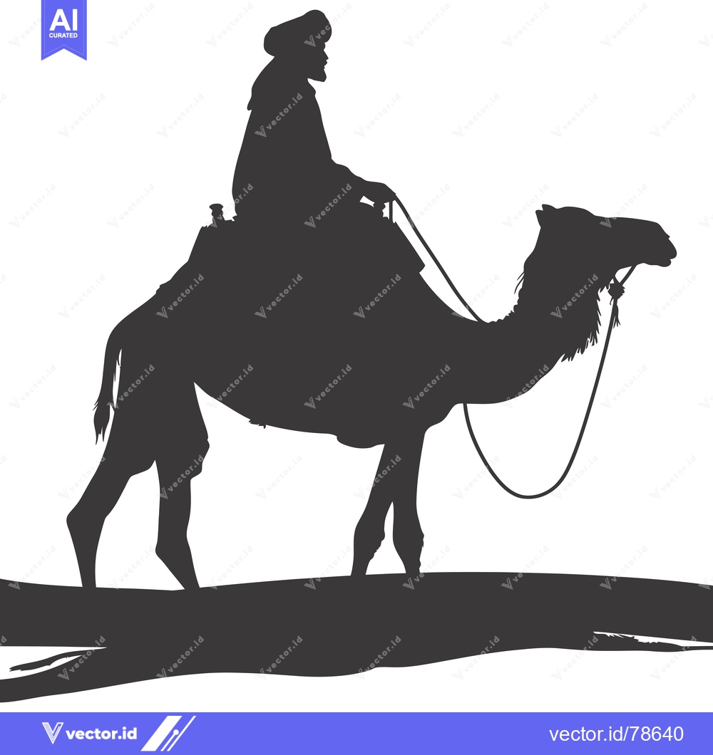 Premium Vector of Silhouette of a man riding a camel