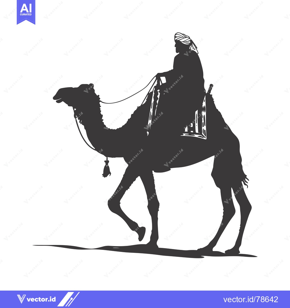 Premium Vector dari Silhouette of a Man Riding a Camel in the Desert