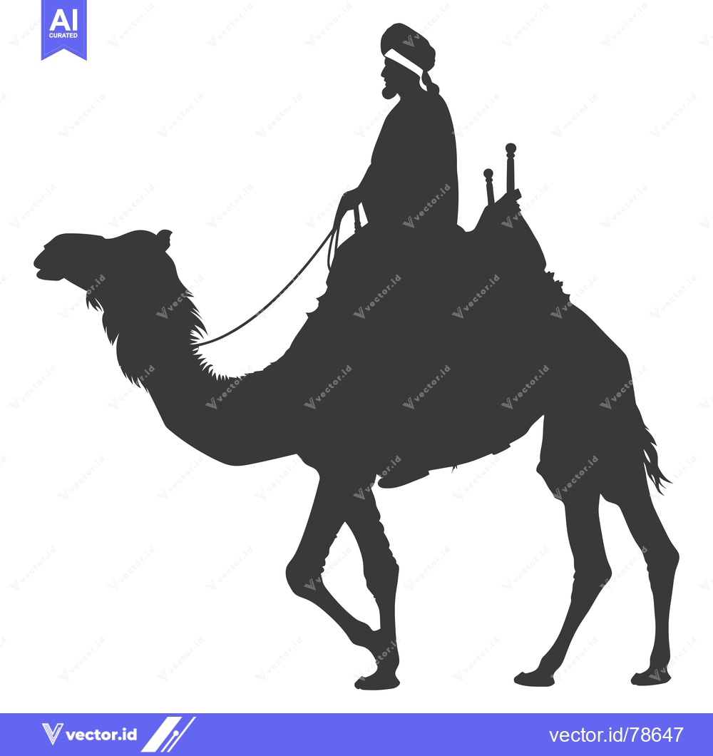 Premium Vector of Silhouette of a Man Riding a Camel