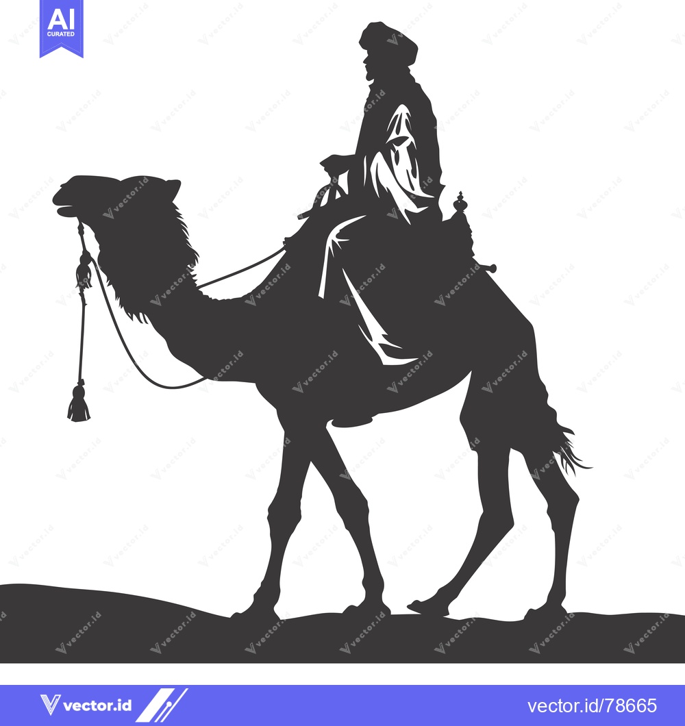 Premium Vector dari Silhouette of a Man Riding a Camel in the Desert
