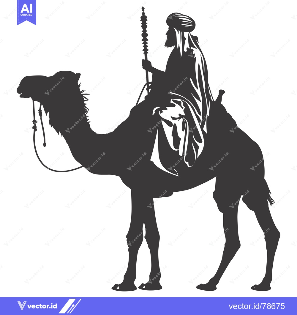 Premium Vector dari Silhouette of a Man Riding a Camel with a Staff