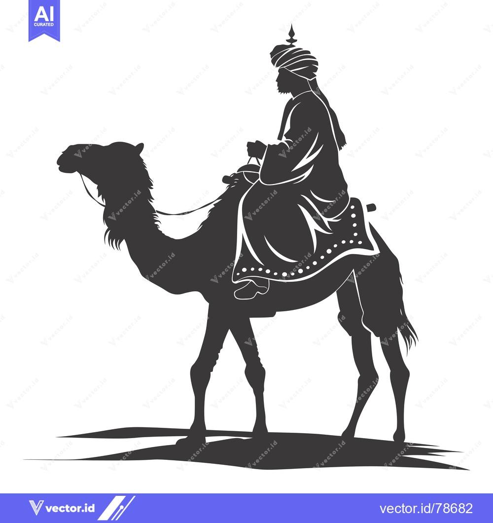 Premium Vector dari Silhouette of a Man Riding a Camel in the Desert