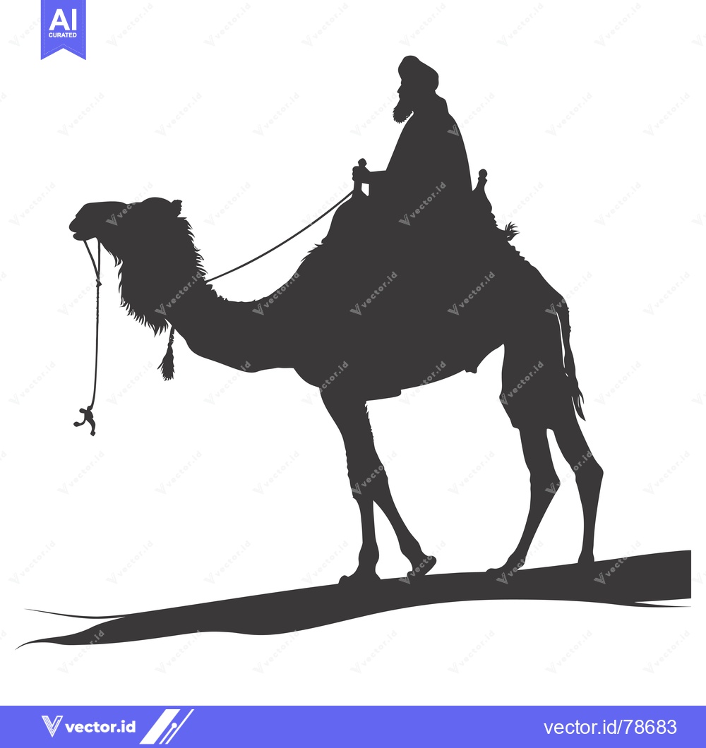Premium Vector dari Silhouette of a man riding a camel in the desert