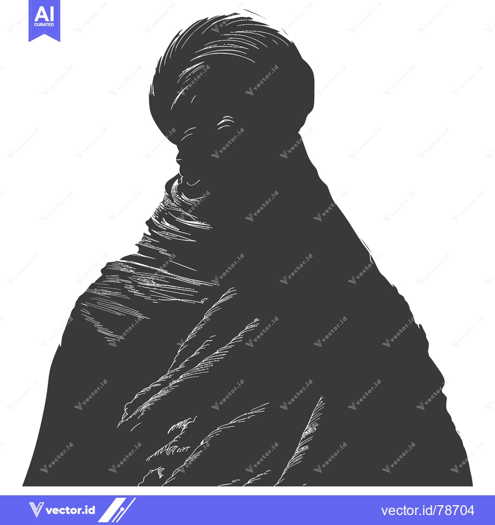 Premium Vector of A Silhouette of a Person Wearing a Headscarf and a Long Robe