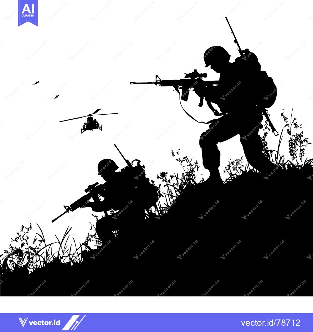Premium Vector dari Silhouettes of Soldiers in a Battlefield Setting