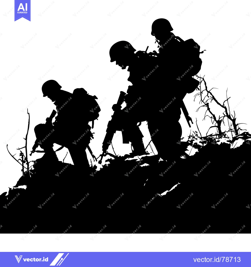 Premium Vector dari Silhouettes of three soldiers in a wartime setting.