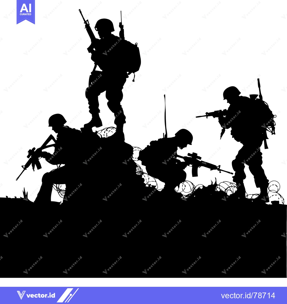 Premium Vector dari Silhouettes of Soldiers on a Hillside with Barbed Wire