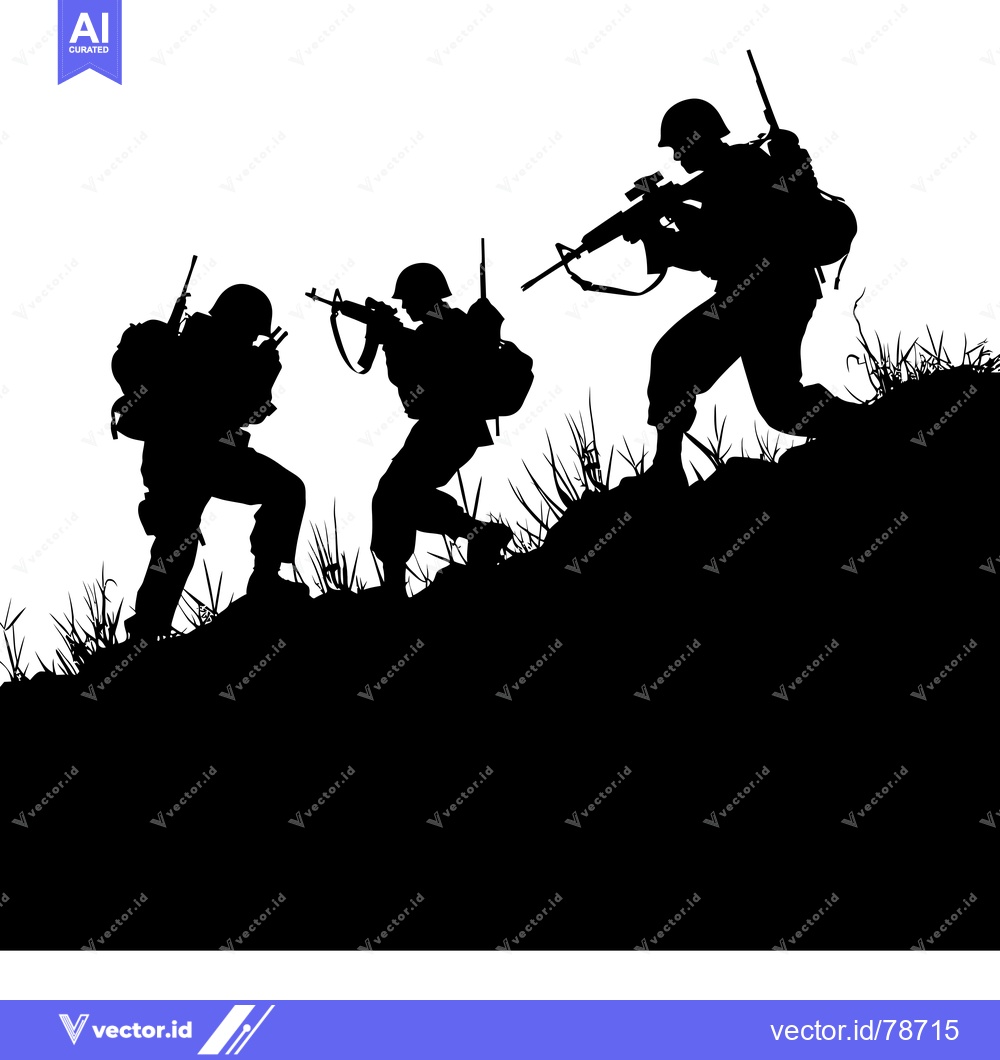 Premium Vector dari Silhouette of Three Soldiers Ascending a Hillside with Rifles
