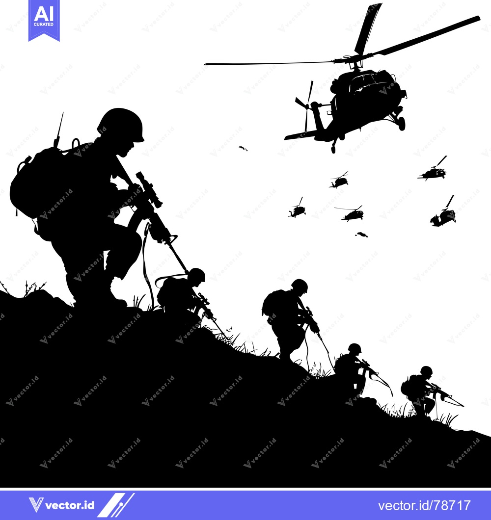 Premium Vector dari Soldiers Ascending a Hill With a Helicopter Overhead
