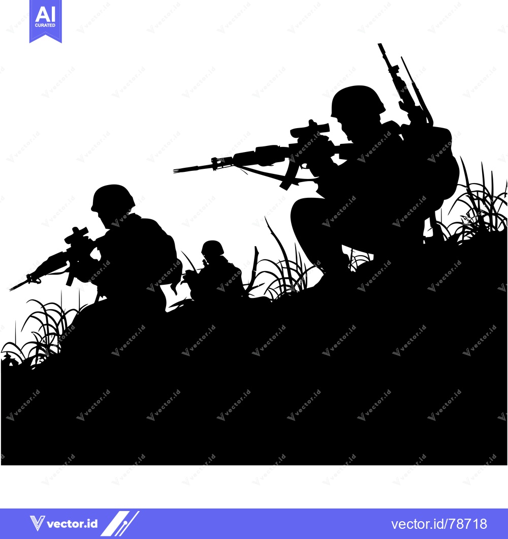 Premium Vector dari Silhouette of Soldiers with Rifles in a Grassy Field