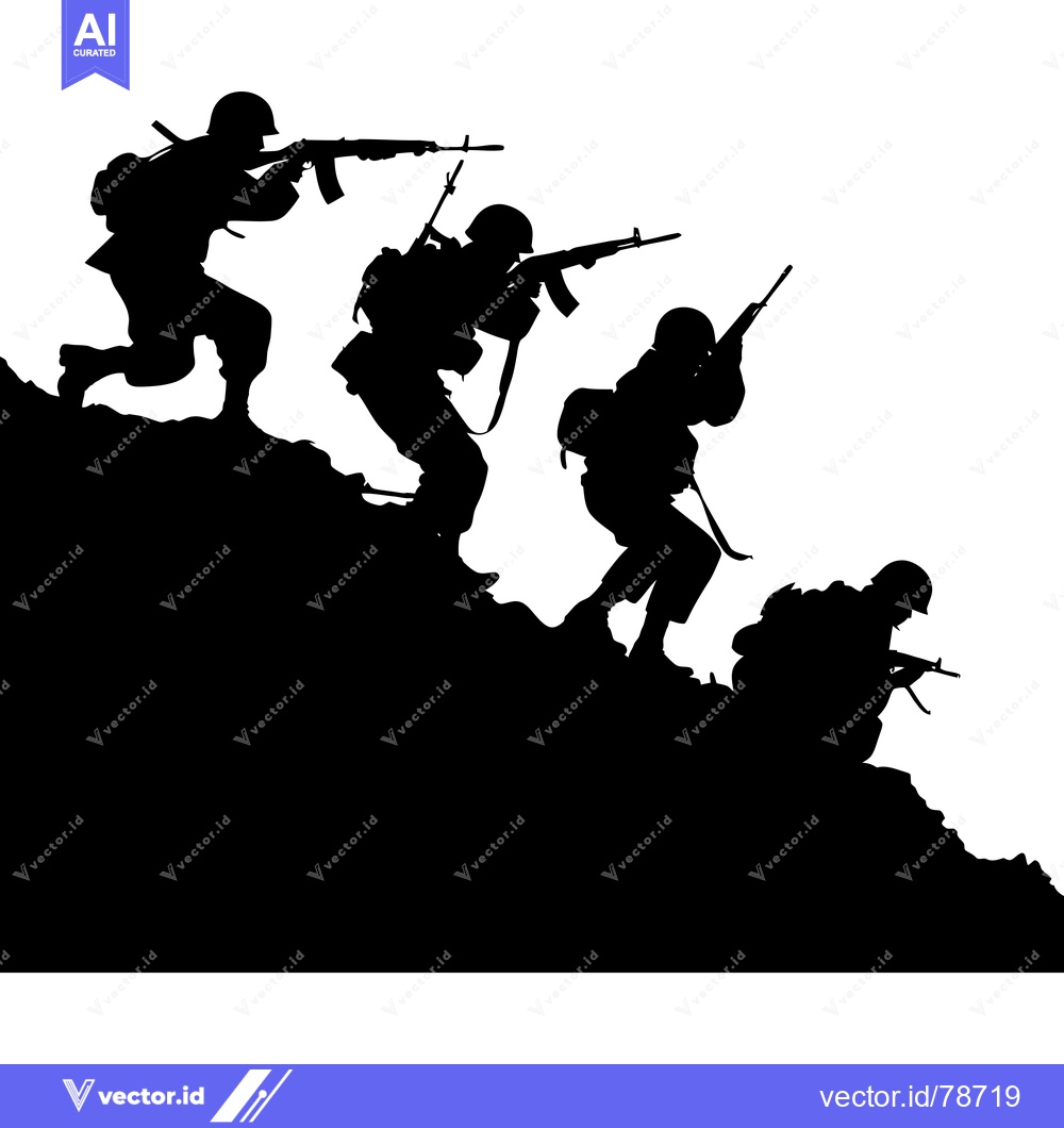 Premium Vector of Silhouette of Four Soldiers with Rifles in a Hillside Ambush