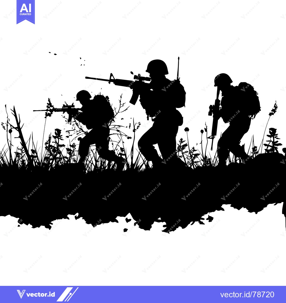 Premium Vector dari Silhouettes of Three Soldiers in Combat Stance