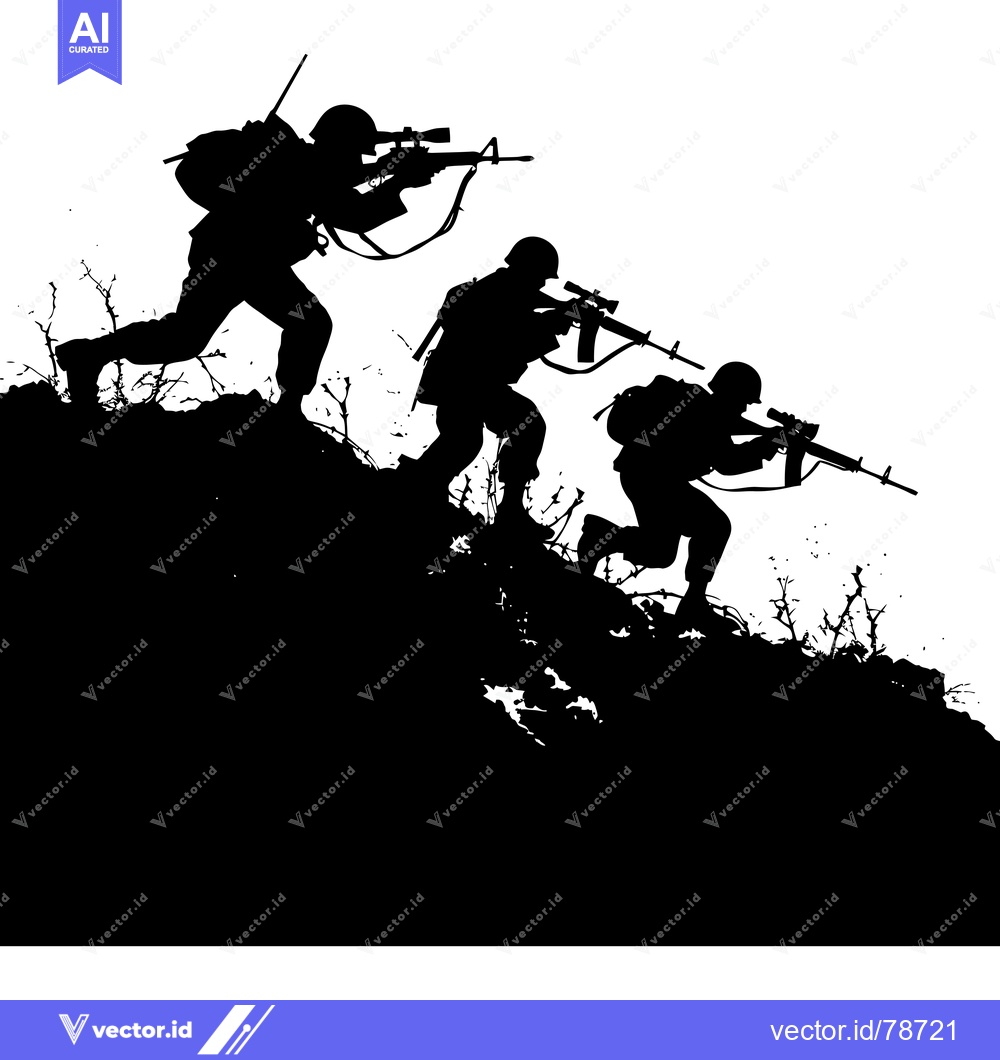 Premium Vector of Silhouettes of three soldiers ascending a hill with rifles