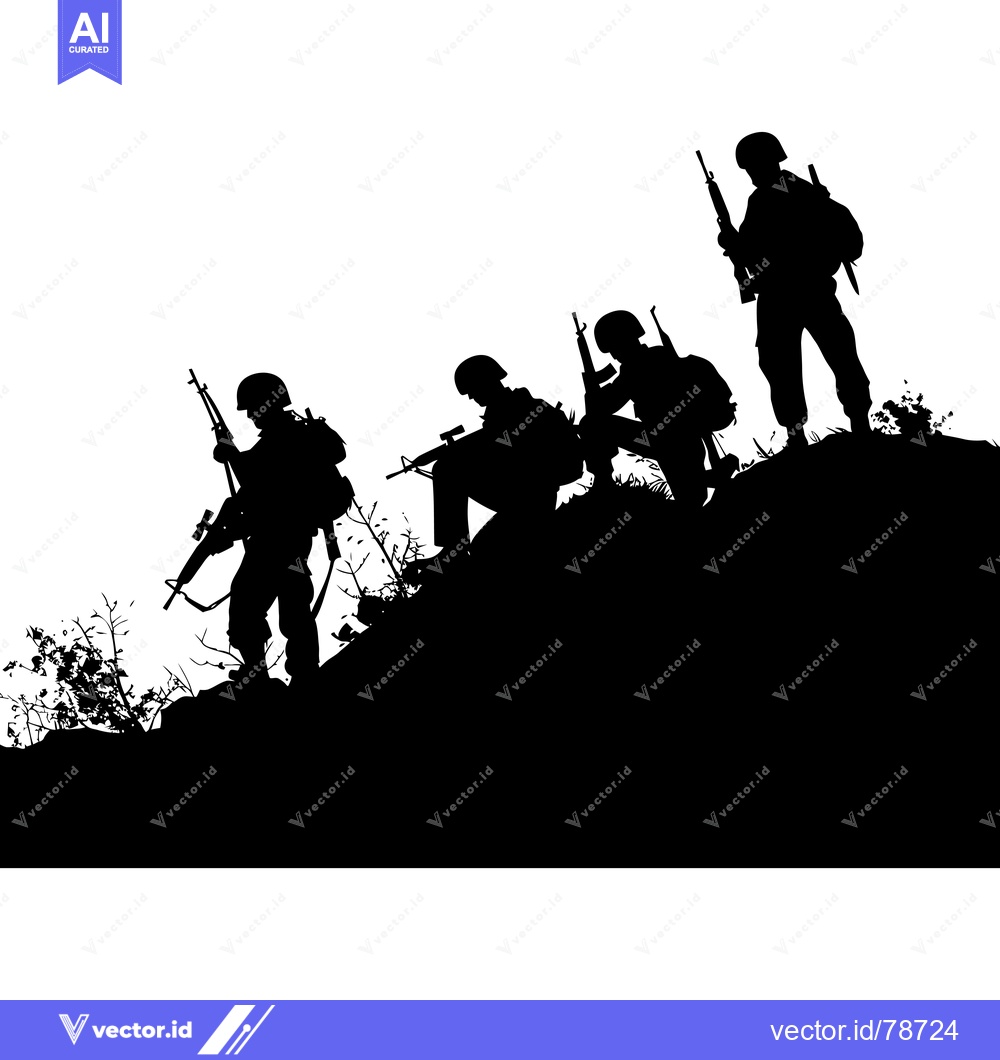 Premium Vector dari Silhouette of Four Soldiers Climbing a Hill with Rifles