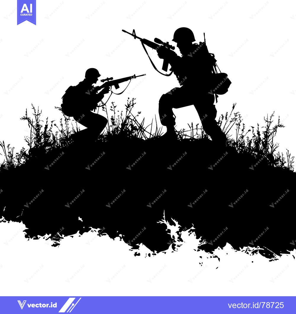 Premium Vector dari Two Silhouetted Soldiers Holding Rifles in Grassy Terrain