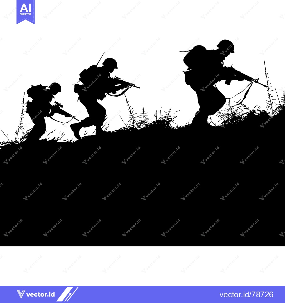 Premium Vector dari Three Soldiers Silhouetted Against a White Background, Carrying Rifles
