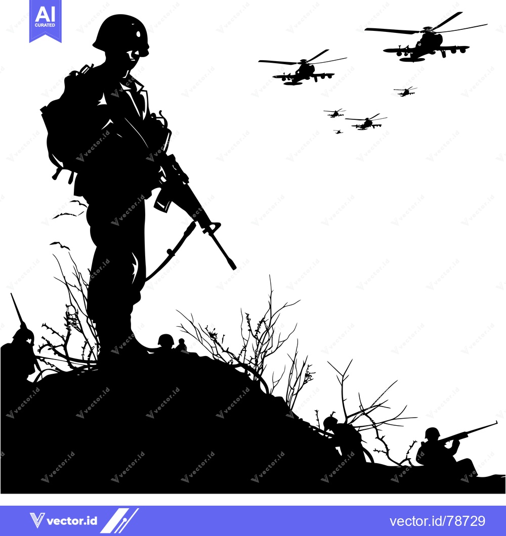 Premium Vector of Silhouette of Soldiers and Helicopters in a Combat Zone