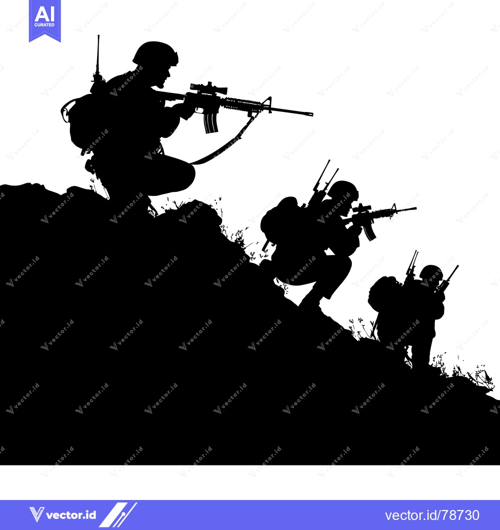 Premium Vector of Silhouettes of three soldiers with rifles on a hillside