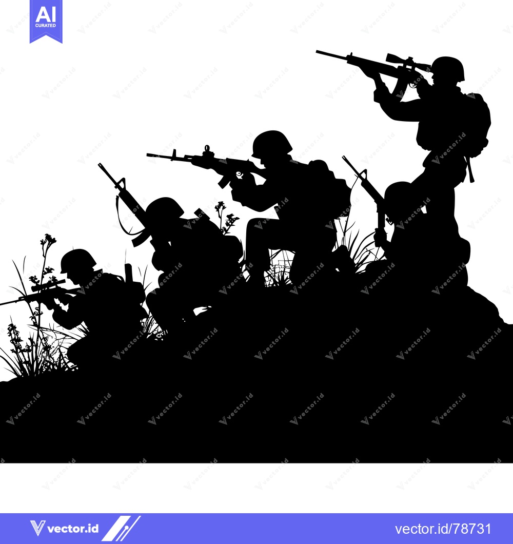 Premium Vector of Silhouette of four soldiers in combat stance with rifles