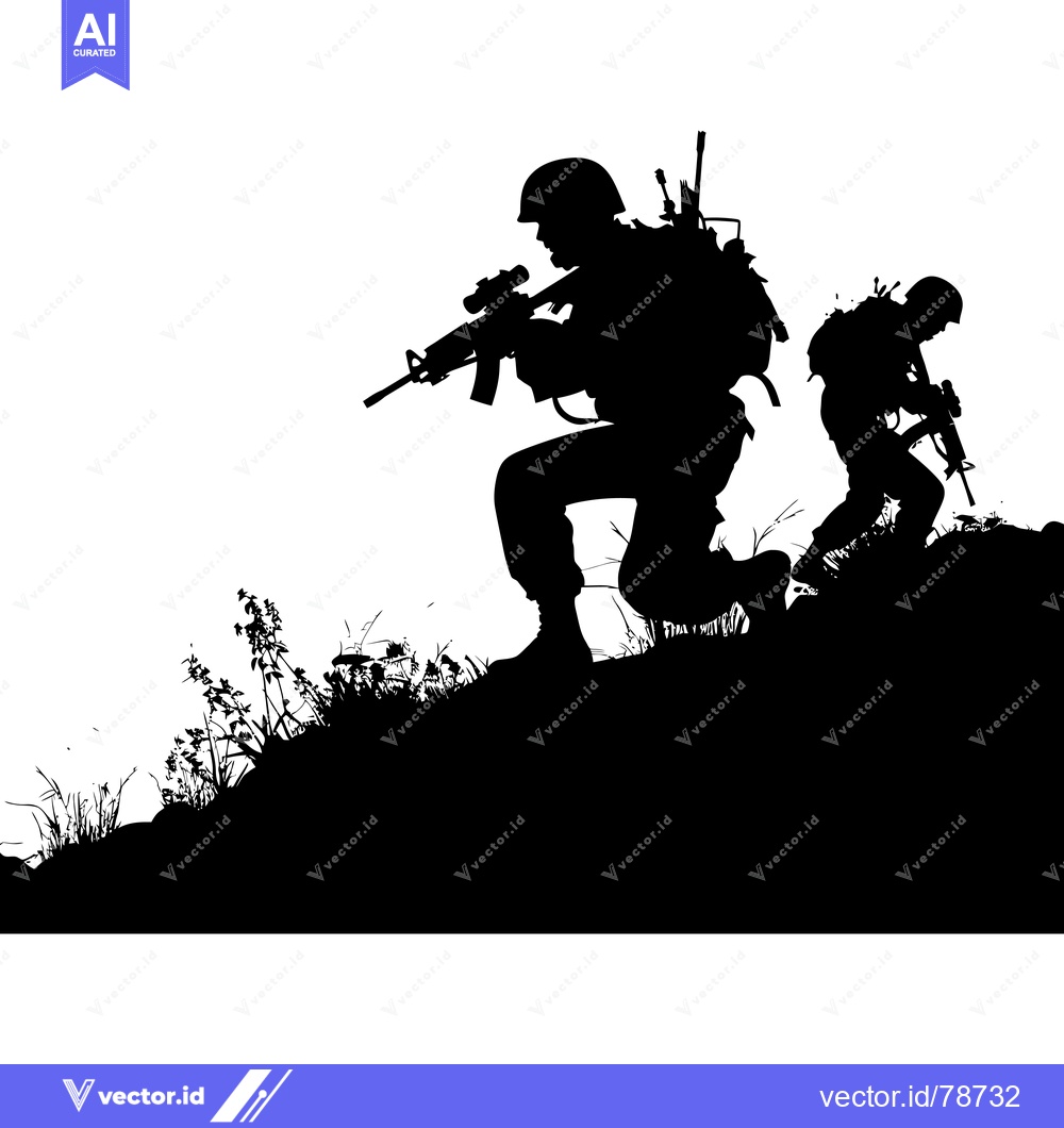 Premium Vector dari Silhouettes of Two Armed Soldiers on a Hillside