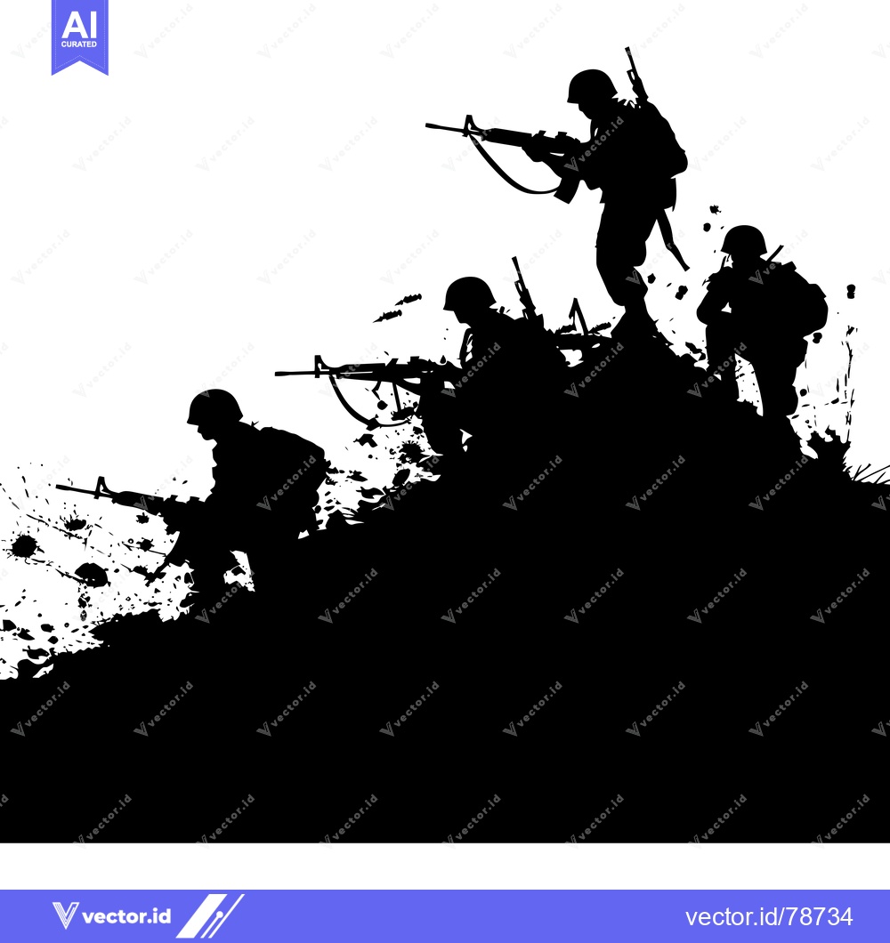 Premium Vector of Silhouette of Four Soldiers With Rifles in Combat
