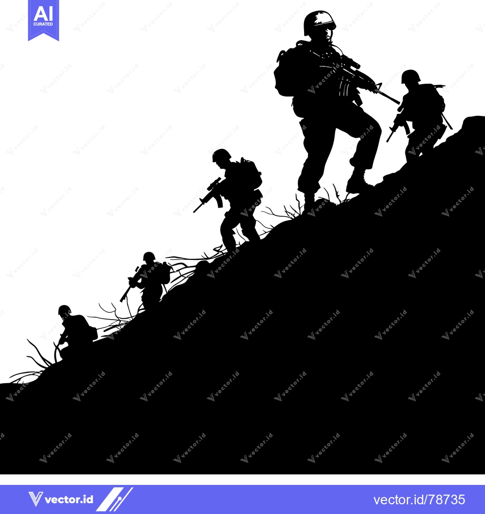 Premium Vector of Silhouette of soldiers climbing a hill with rifles