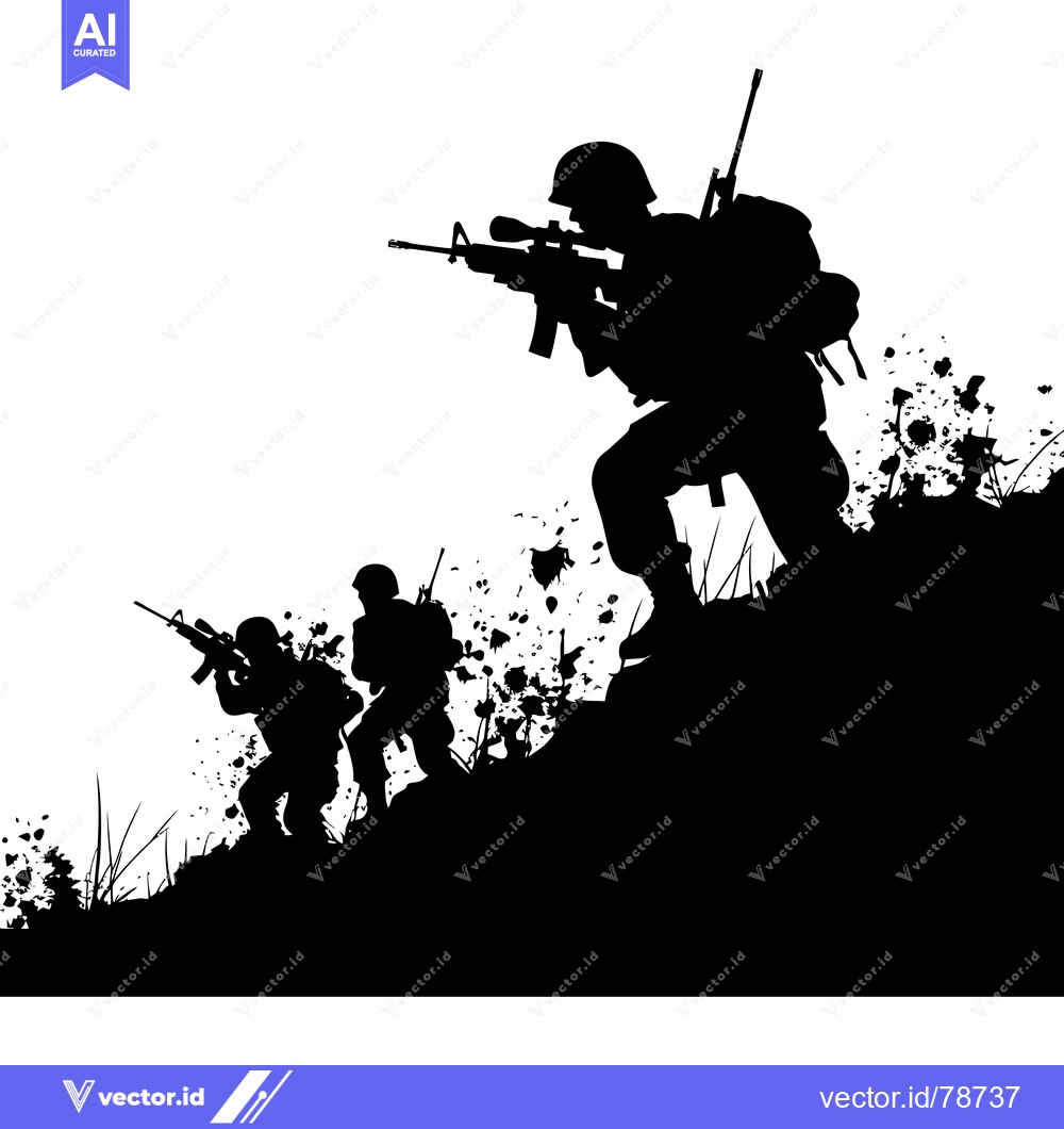 Premium Vector dari Silhouette of Soldiers Ascending a Hill With Rifles