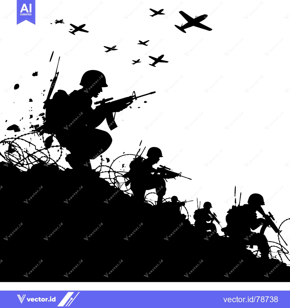Premium Vector dari Silhouette of Soldiers in Combat with Air Support