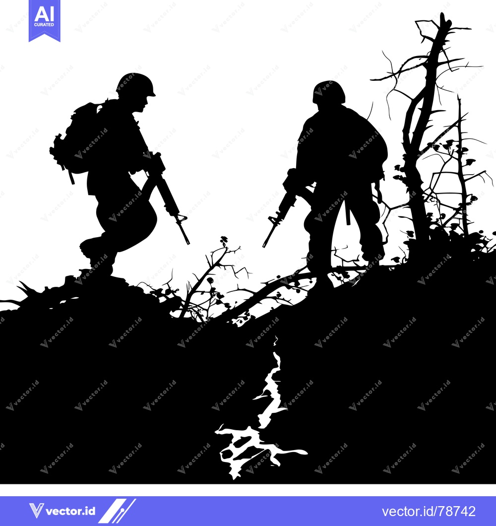 Premium Vector of Two Silhouetted Soldiers with Rifles in a Forest Setting
