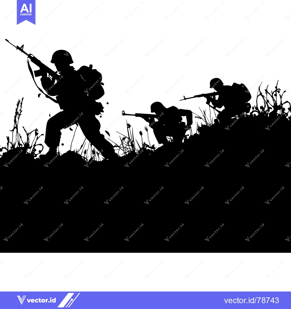Premium Vector dari Three Silhouettes of Soldiers Armed with Rifles in a Field