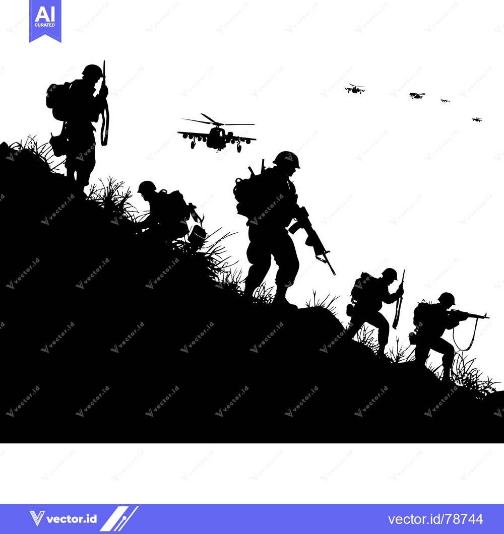 Premium Vector dari Silhouettes of Soldiers on a Hillside with Helicopters Overhead