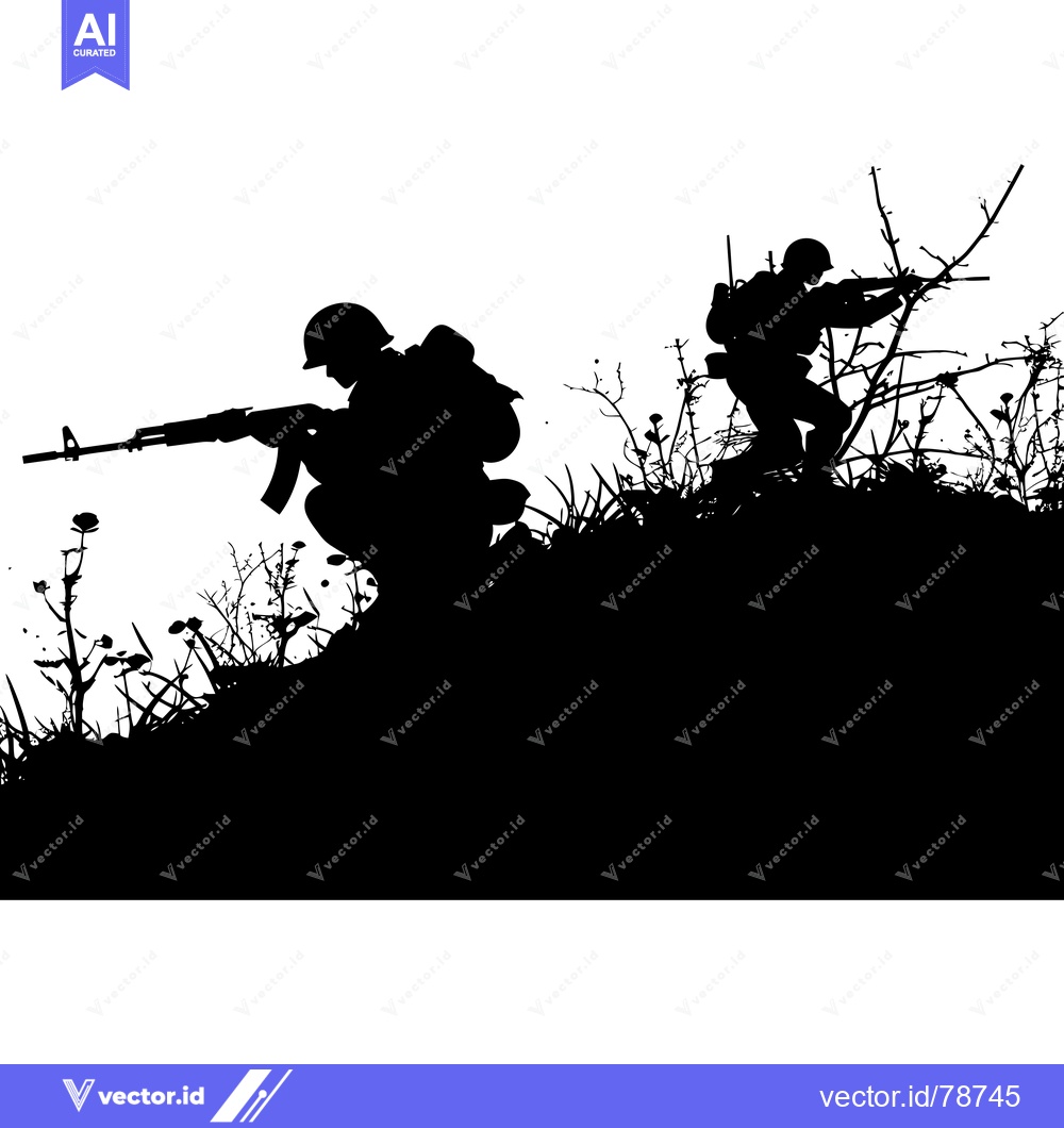 Premium Vector of Two Silhouetted Soldiers Holding Rifles in a Field of Brush