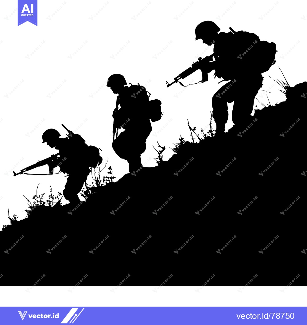 Premium Vector dari Silhouette of three soldiers climbing a hill with rifles