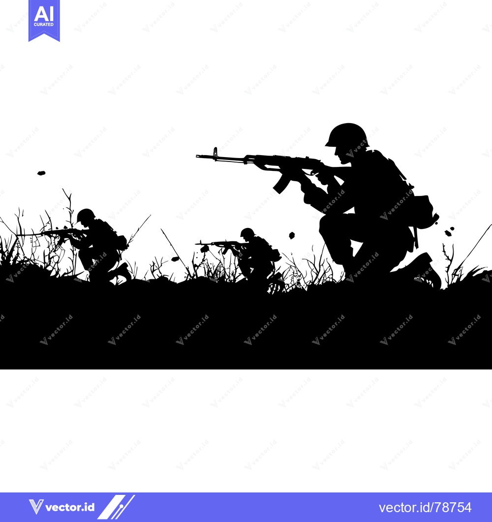Premium Vector of Silhouette of Three Soldiers in a Combat Position with Rifles