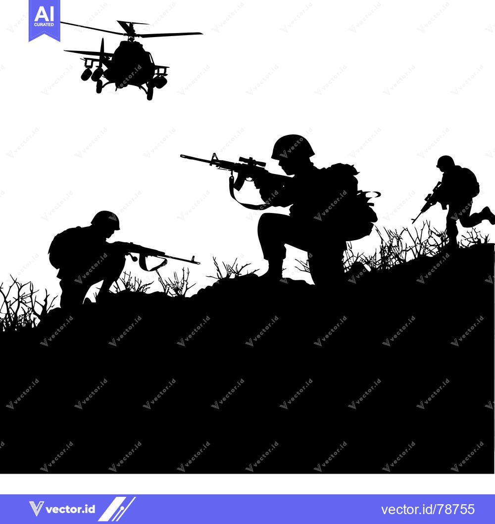 Premium Vector dari Three Soldiers in Combat with a Helicopter Overhead