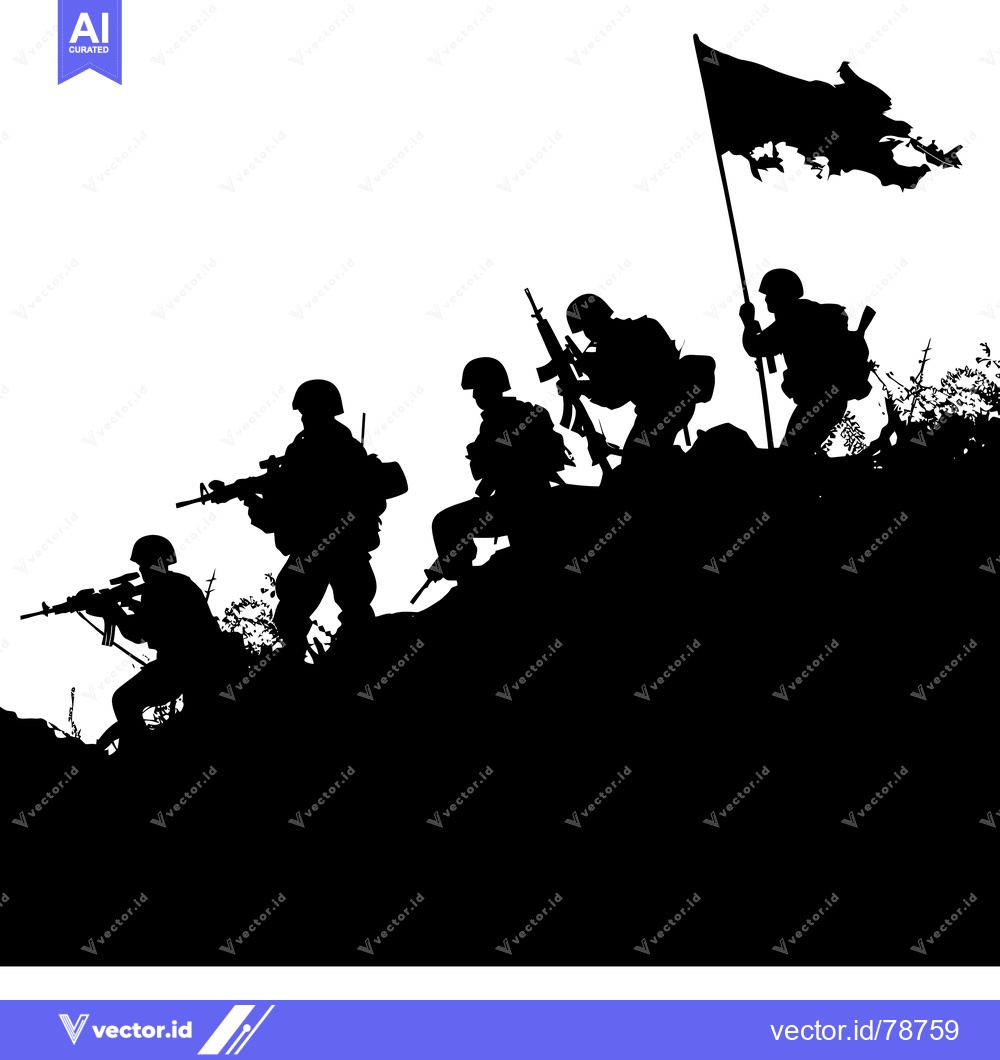 Premium Vector of Silhouettes of Soldiers on a Hilltop with a Torn Flag