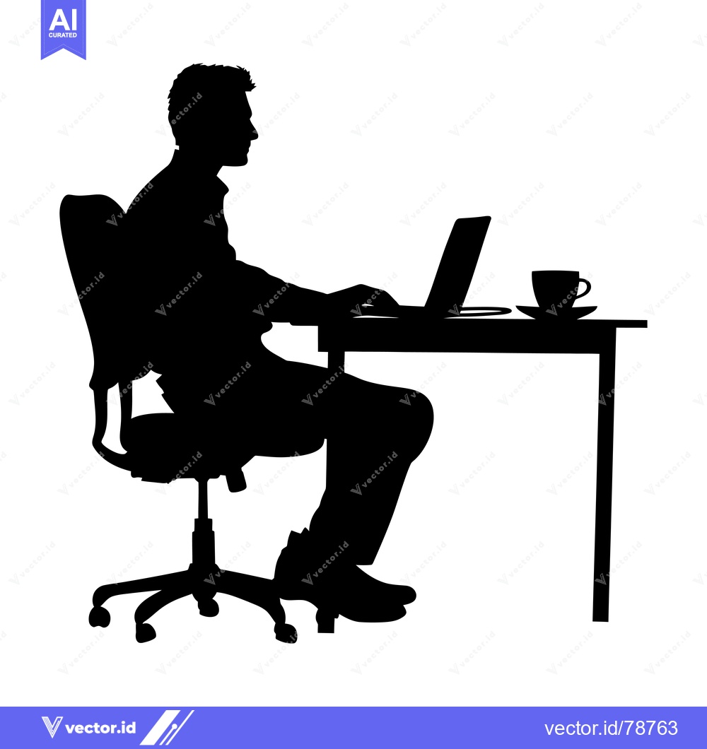 Premium Vector of Silhouette of a man sitting at a desk with a laptop and a cup of coffe