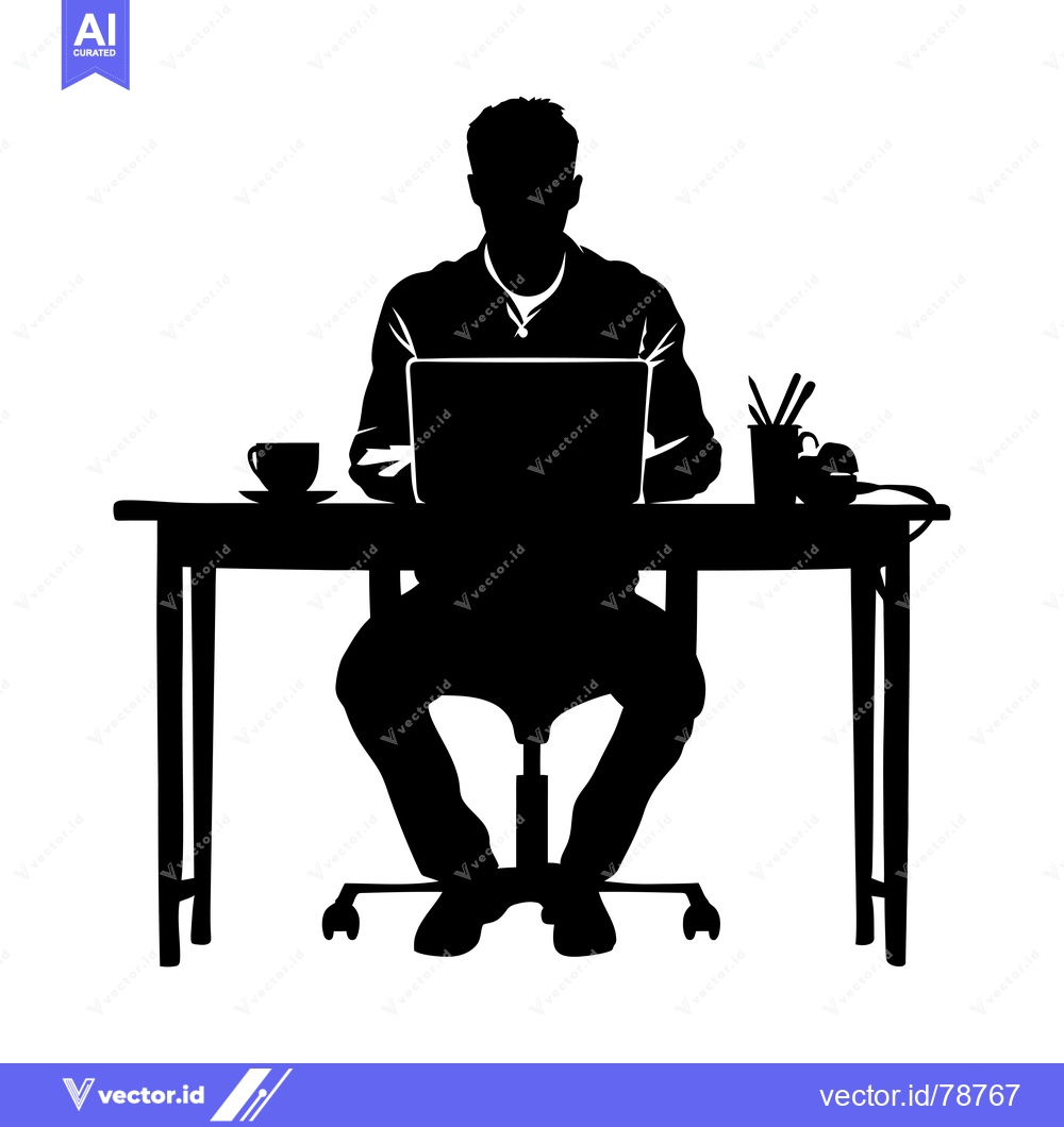 Premium Vector of Silhouette of a Person Sitting at a Desk Using a Laptop