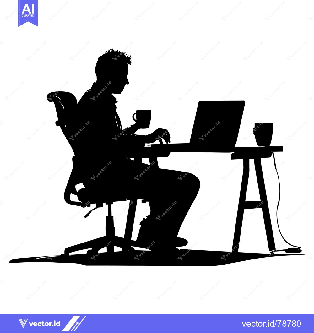 Premium Vector of Silhouette of a Person Working on a Laptop with a Cup of Coffee