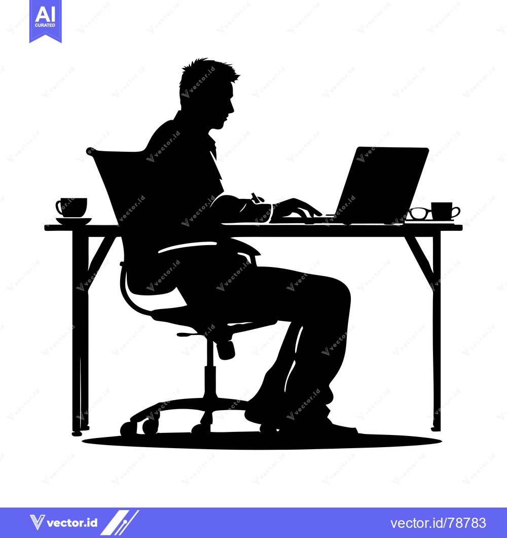 Premium Vector dari Silhouette of a Person Working on a Laptop at a Desk