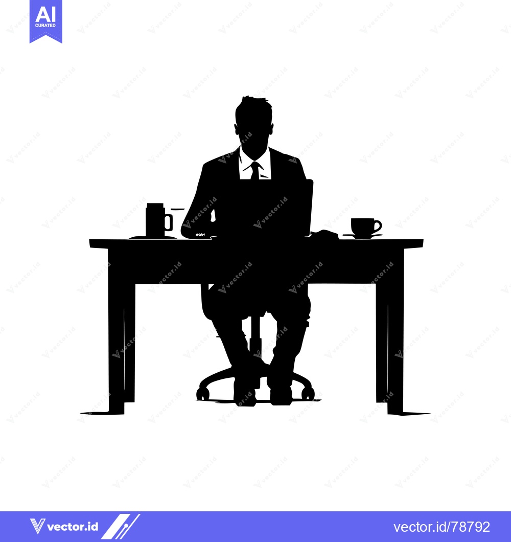 Premium Vector of Silhouette of a Businessman Working at a Desk with a Laptop and Coffee