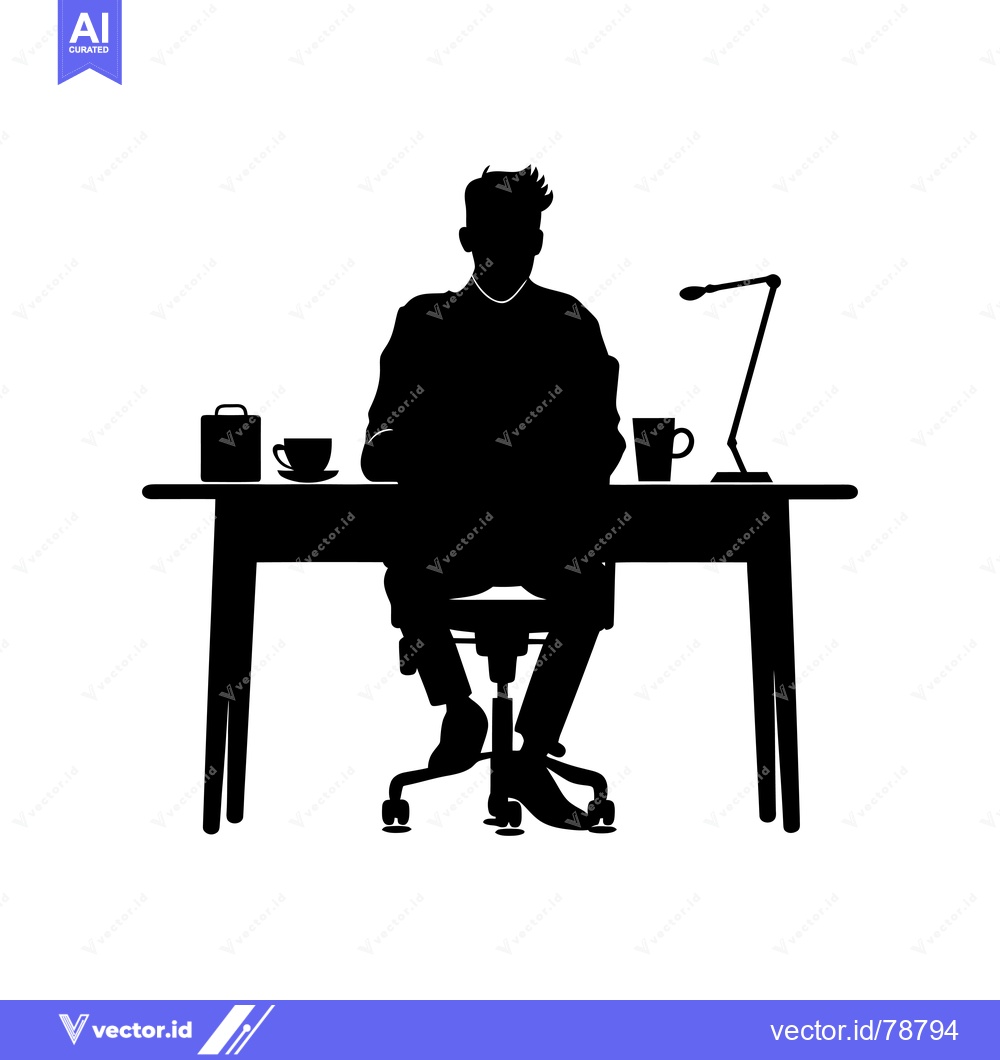 Premium Vector of Silhouette of a man sitting at a desk working