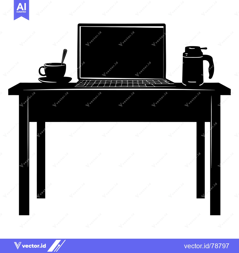 Premium Vector dari Silhouette of a Desk with a Laptop, Coffee Cup, and Pitcher