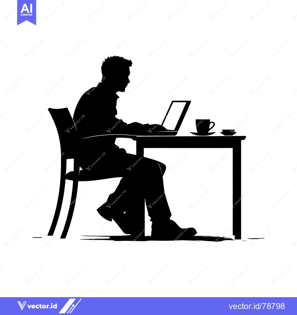 Premium Vector dari Silhouette of a Person Working at a Table with a Laptop
