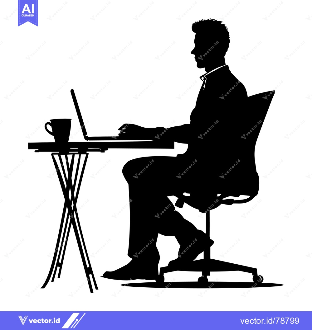 Premium Vector of Silhouette of a man sitting at a desk using a laptop
